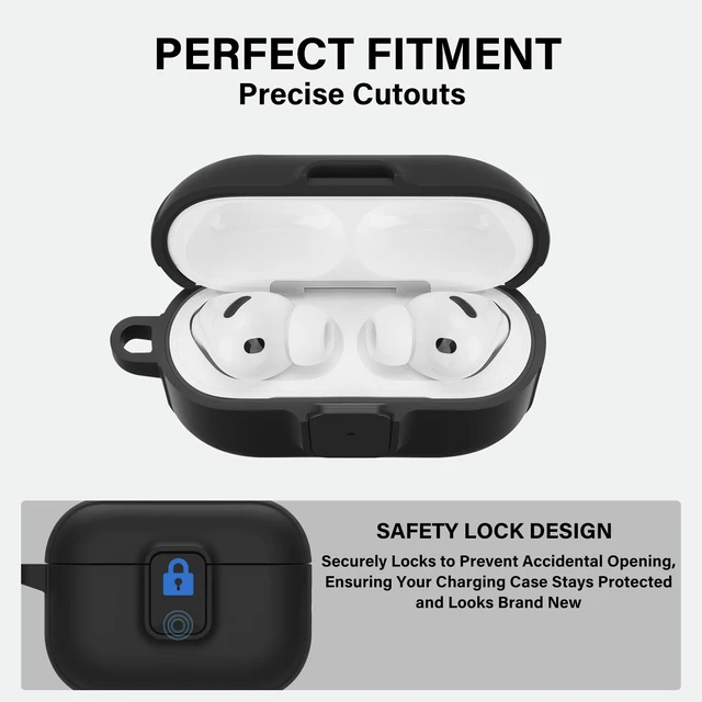 Alt view image 5 of 7 - for AirPods Pro 3 Case with Drop-Proof Lock Design (Black) Anti-Scratch Shockproof Slim Protective Cover Compatible with Apple AirPods Pro 3rd Generation