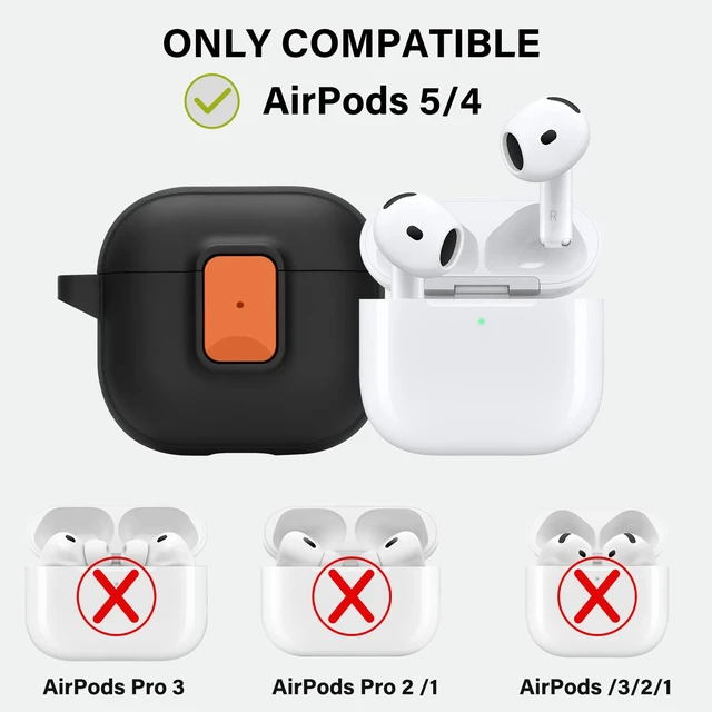 Alt view image 2 of 7 - for AirPods 5/4 Case with Drop-Proof Lock Design (Black/Orange) Anti-Scratch Shockproof Slim Protective Cover Compatible with AirPods 5 Case (2026)/AirPods 4 Case (2024)