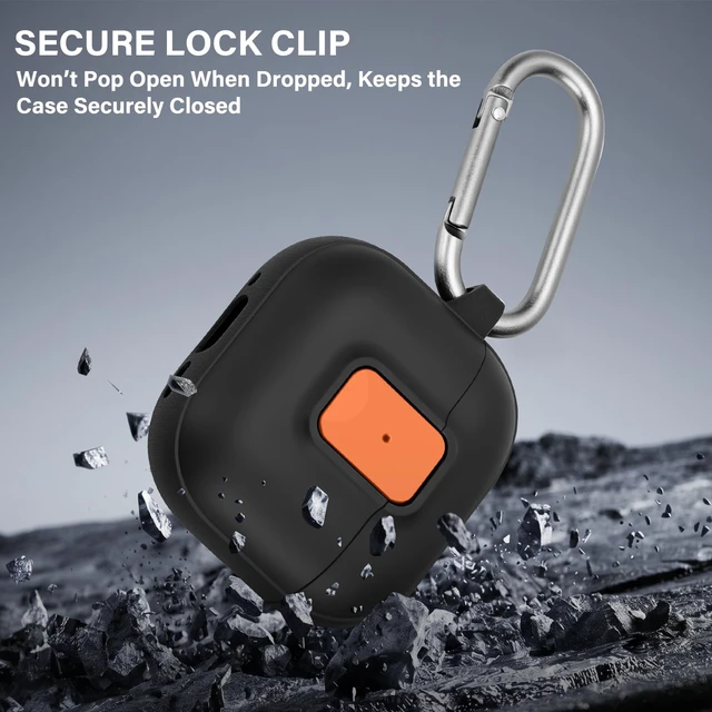 Alt view image 3 of 7 - for AirPods 5/4 Case with Drop-Proof Lock Design (Black/Orange) Anti-Scratch Shockproof Slim Protective Cover Compatible with AirPods 5 Case (2026)/AirPods 4 Case (2024)