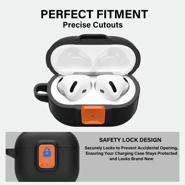 Alt view image 5 of 7 - for AirPods 5/4 Case with Drop-Proof Lock Design (Black/Orange) Anti-Scratch Shockproof Slim Protective Cover Compatible with AirPods 5 Case (2026)/AirPods 4 Case (2024)