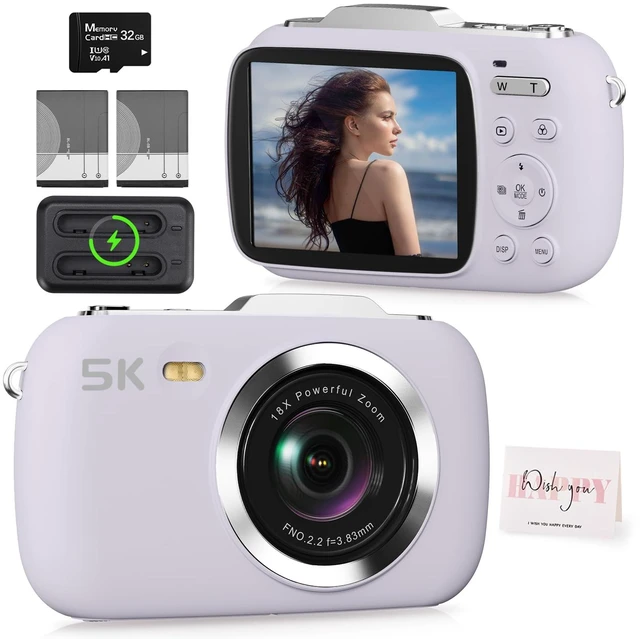 Main image of Digital Camera, FHD 1080P Point and Shoot Camera Purple with 32GB Card, Filters 16X Zoom Anti-Shake Date Stamp, Compact Small Camera Christmas Birthday Gift for Boys Girls Starters