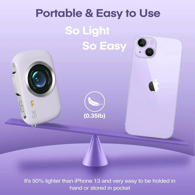 Alt view image 3 of 7 - Digital Camera, FHD 1080P Point and Shoot Camera Purple with 32GB Card, Filters 16X Zoom Anti-Shake Date Stamp, Compact Small Camera Christmas Birthday Gift for Boys Girls Starters