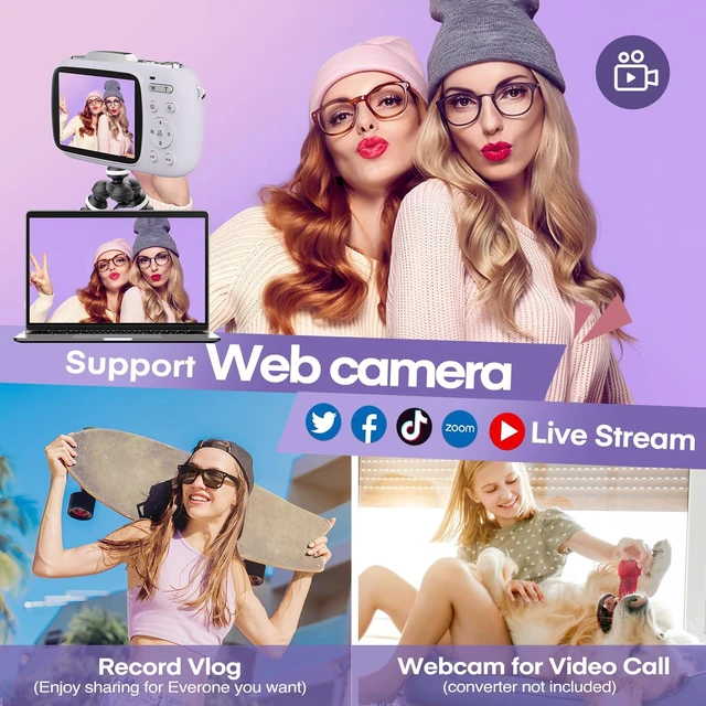 Alt view image 5 of 7 - Digital Camera, FHD 1080P Point and Shoot Camera Purple with 32GB Card, Filters 16X Zoom Anti-Shake Date Stamp, Compact Small Camera Christmas Birthday Gift for Boys Girls Starters
