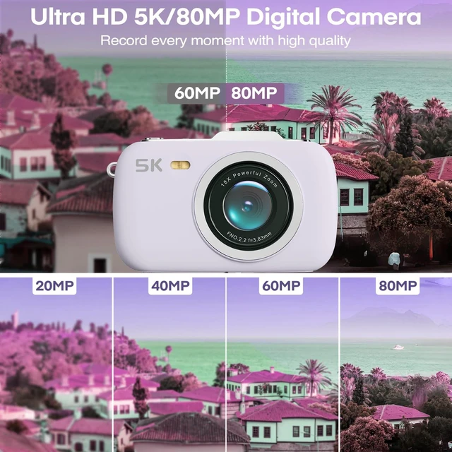 Alt view image 6 of 7 - Digital Camera, FHD 1080P Point and Shoot Camera Purple with 32GB Card, Filters 16X Zoom Anti-Shake Date Stamp, Compact Small Camera Christmas Birthday Gift for Boys Girls Starters