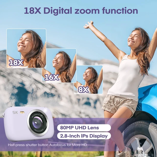 Alt view image 7 of 7 - Digital Camera, FHD 1080P Point and Shoot Camera Purple with 32GB Card, Filters 16X Zoom Anti-Shake Date Stamp, Compact Small Camera Christmas Birthday Gift for Boys Girls Starters