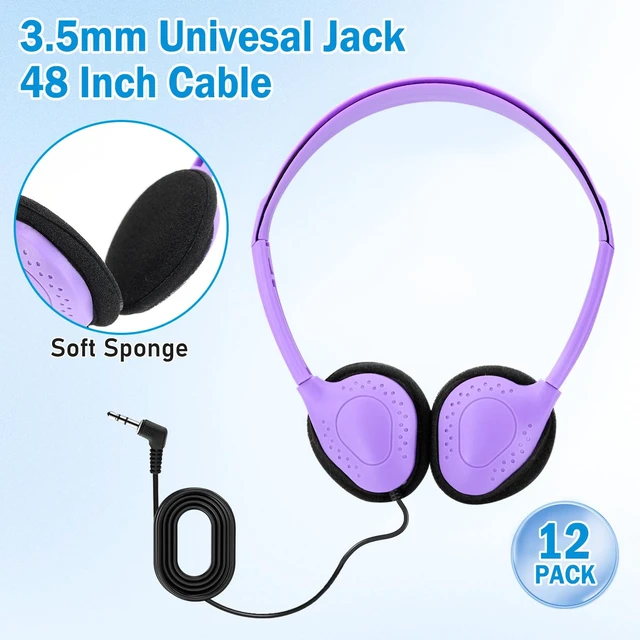 Alt view image 2 of 7 - 12 Pack Classroom Headphones for Kids, Multi Color Bulk Headphones for Classroom Wired Over the Ear Headphones Adjustable with 3.5 mm Jack for School Library Student Children