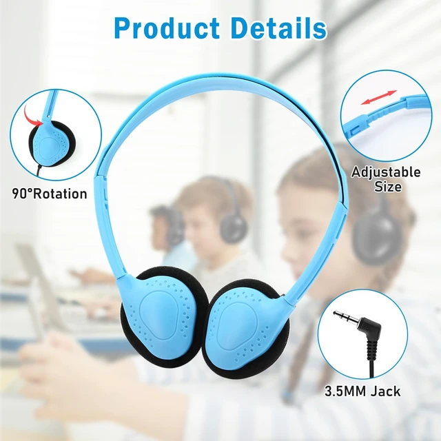 Alt view image 3 of 7 - 12 Pack Classroom Headphones for Kids, Multi Color Bulk Headphones for Classroom Wired Over the Ear Headphones Adjustable with 3.5 mm Jack for School Library Student Children