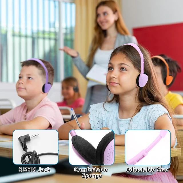 Alt view image 5 of 7 - 12 Pack Classroom Headphones for Kids, Multi Color Bulk Headphones for Classroom Wired Over the Ear Headphones Adjustable with 3.5 mm Jack for School Library Student Children