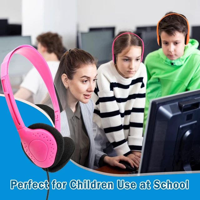Alt view image 7 of 7 - 12 Pack Classroom Headphones for Kids, Multi Color Bulk Headphones for Classroom Wired Over the Ear Headphones Adjustable with 3.5 mm Jack for School Library Student Children