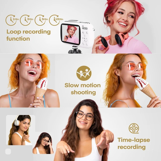 Alt view image 4 of 7 - Digital Camera, FHD 1080P Point and Shoot Camera White with 32GB Card, Filters 16X Zoom Anti-Shake Date Stamp, Compact Small Camera Christmas Birthday Gift for Boys Girls Starters