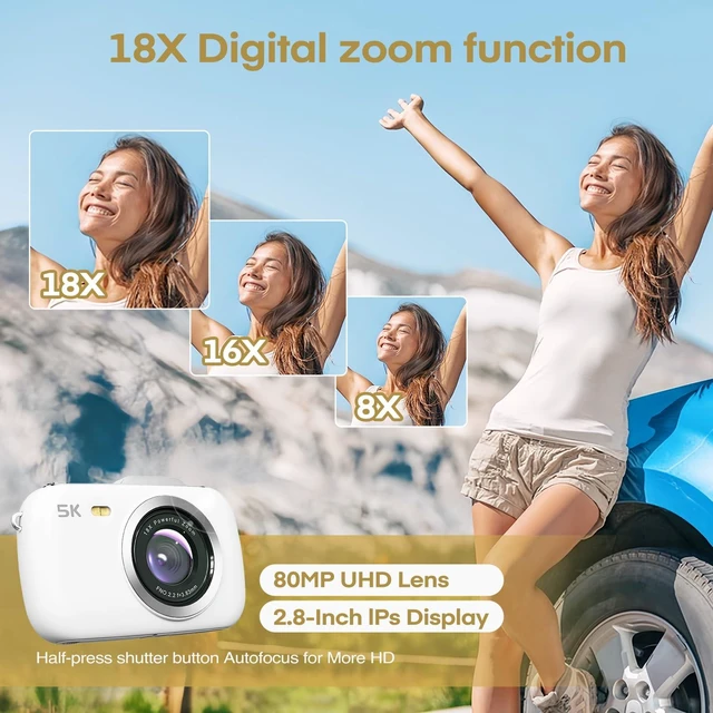 Alt view image 7 of 7 - Digital Camera, FHD 1080P Point and Shoot Camera White with 32GB Card, Filters 16X Zoom Anti-Shake Date Stamp, Compact Small Camera Christmas Birthday Gift for Boys Girls Starters