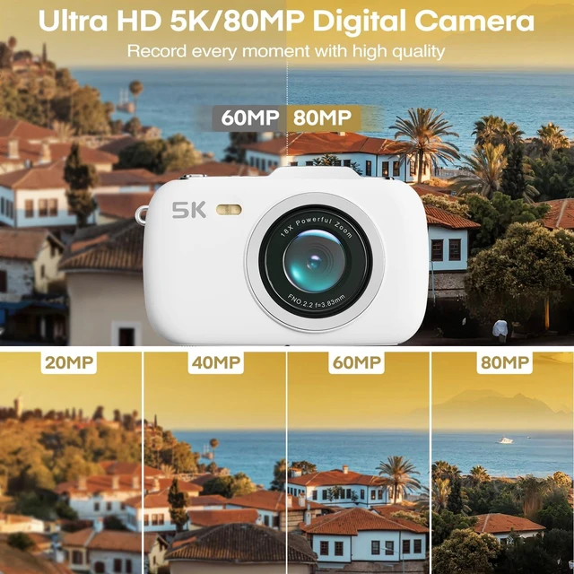 Alt view image 6 of 7 - Digital Camera, FHD 1080P Point and Shoot Camera White with 32GB Card, Filters 16X Zoom Anti-Shake Date Stamp, Compact Small Camera Christmas Birthday Gift for Boys Girls Starters