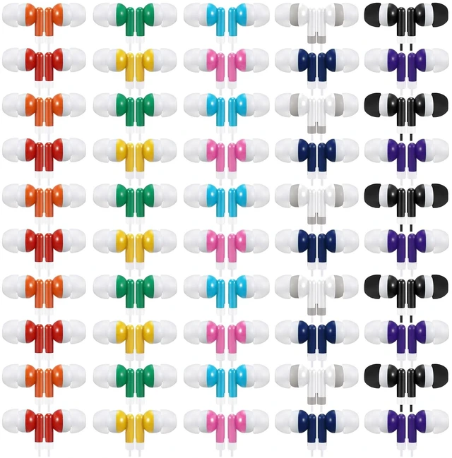 Main image of 50 Pack Earbuds Wired Bulk for Classroom 3.5mm Jack, Multicolor Earphone Earbuds with Wire Bulk Individually Bagged Wired in Ear Buds Back to School Supplies for Students Testing Office
