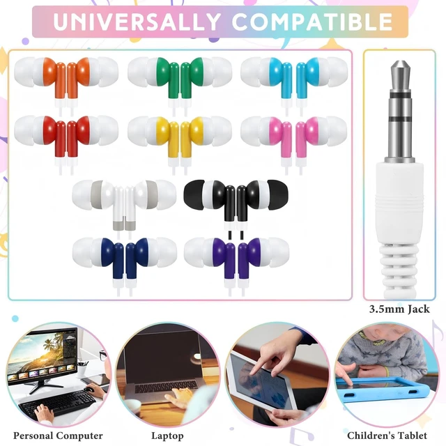 Alt view image 3 of 6 - 50 Pack Earbuds Wired Bulk for Classroom 3.5mm Jack, Multicolor Earphone Earbuds with Wire Bulk Individually Bagged Wired in Ear Buds Back to School Supplies for Students Testing Office