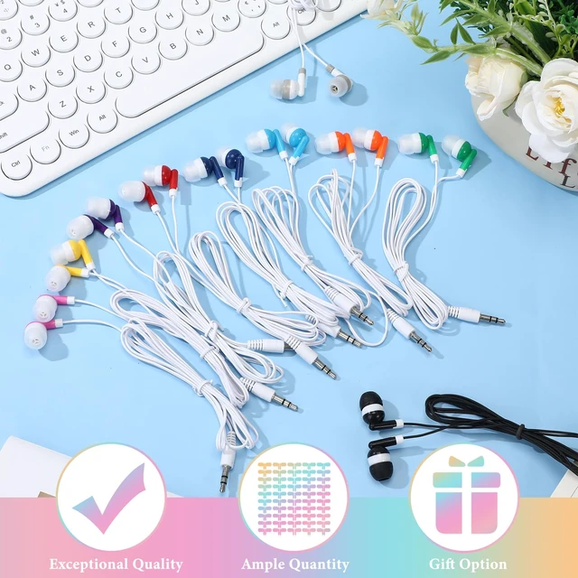 Alt view image 5 of 6 - 50 Pack Earbuds Wired Bulk for Classroom 3.5mm Jack, Multicolor Earphone Earbuds with Wire Bulk Individually Bagged Wired in Ear Buds Back to School Supplies for Students Testing Office