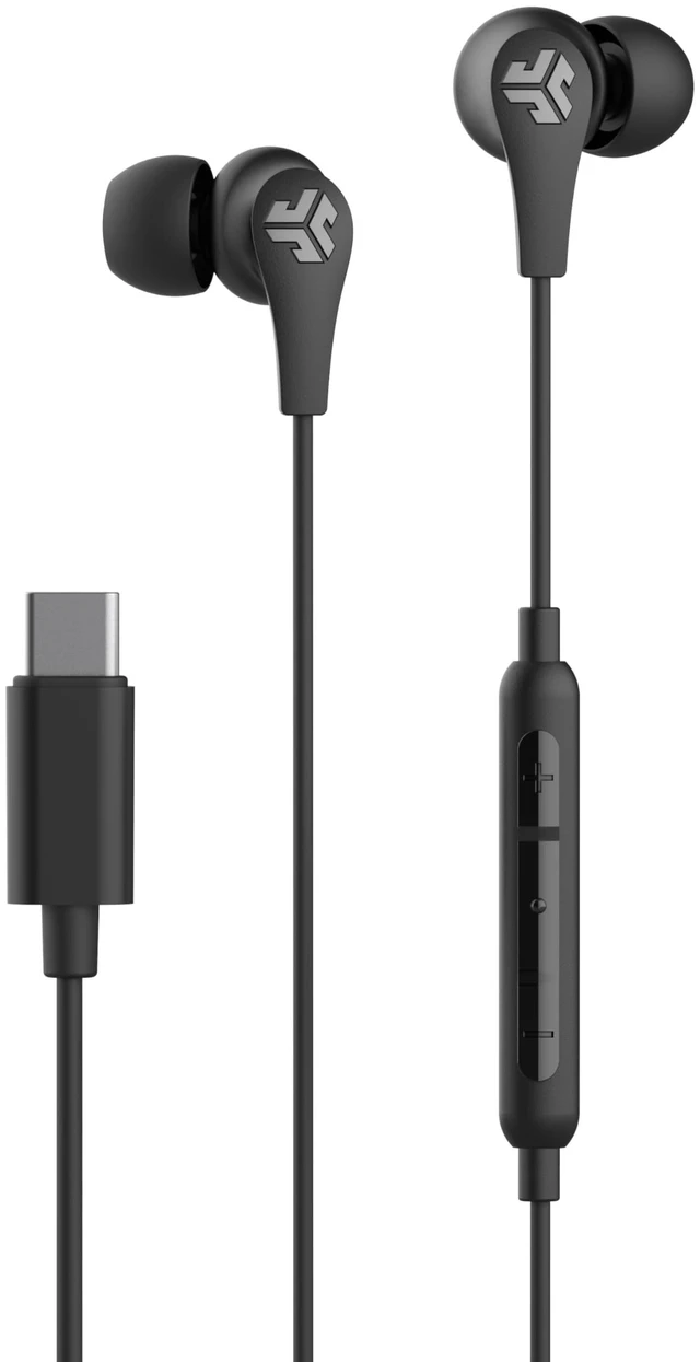 Main image of JBuds Pro Signature Wired Earbuds, USB-C Connection, Music Controls, Universal Mic, Custom Fit with Cush Fins, Black