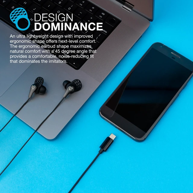 Alt view image 3 of 4 - JBuds Pro Signature Wired Earbuds, USB-C Connection, Music Controls, Universal Mic, Custom Fit with Cush Fins, Black