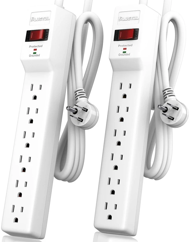 Main image of 2 Pack Power Strip Surge Protector 4 FT, 6-Outlet, 980 Joules, Flat Plug, Wall Mountable for Home Office Garage, ETL Listed, White