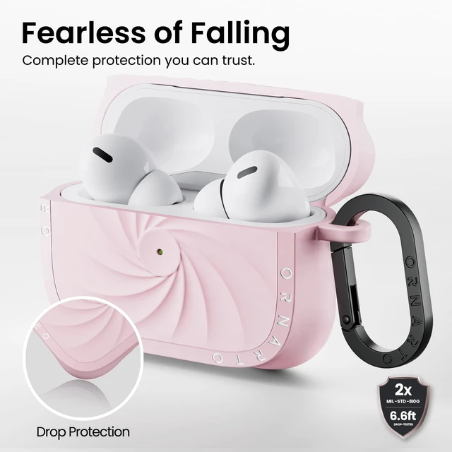 Alt view image 3 of 7 - Vortuxe for AirPods Pro 2 Case & for AirPods Pro Case, Chalk Pink Style Meets Protection - Velvety Liquid Silicone, 2X MIL-STD Drop Protection, Reinforced Corners, LED Visible, Carabiner