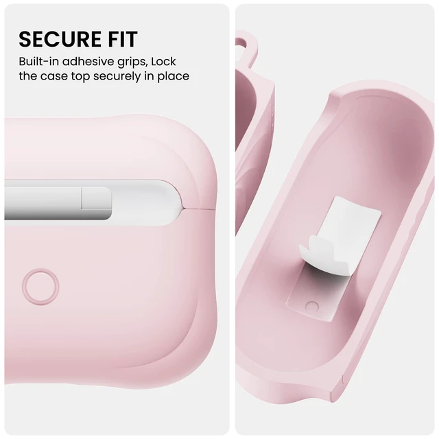 Alt view image 4 of 7 - Vortuxe for AirPods Pro 2 Case & for AirPods Pro Case, Chalk Pink Style Meets Protection - Velvety Liquid Silicone, 2X MIL-STD Drop Protection, Reinforced Corners, LED Visible, Carabiner