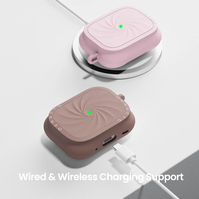 Alt view image 7 of 7 - Vortuxe for AirPods Pro 2 Case & for AirPods Pro Case, Chalk Pink Style Meets Protection - Velvety Liquid Silicone, 2X MIL-STD Drop Protection, Reinforced Corners, LED Visible, Carabiner