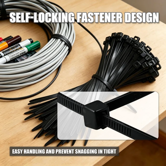 Alt view image 5 of 7 - 2000 Pack Zip Ties Black Assorted Sizes 4+6+8+12 Inch Cable ties Small Cable Ties UV Resistant Self-Locking Wire Ties Assorted Pack for Home, Garden, Garage and Outdoor Cable Management