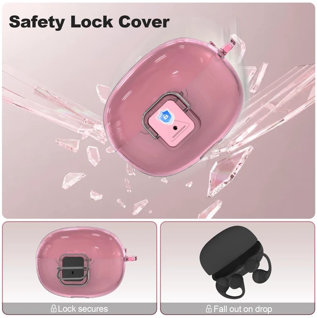 Alt view image 4 of 7 - for SHOKZ OpenDots 2 Case with Lock Clip, Clear Case for SHOKZ Open Dots ONE & Two Earbuds Accessories, Scratch Shock Resistant Protective Cover with Keychain & Cleaner Kit (Clear Pink)
