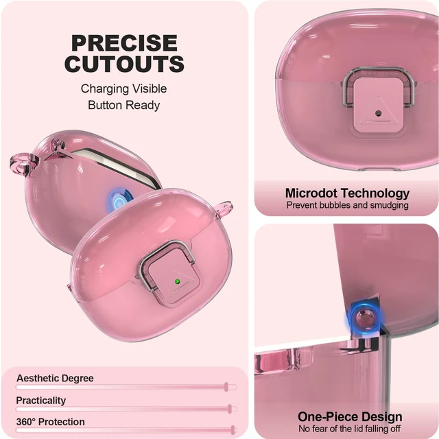 Alt view image 5 of 7 - for SHOKZ OpenDots 2 Case with Lock Clip, Clear Case for SHOKZ Open Dots ONE & Two Earbuds Accessories, Scratch Shock Resistant Protective Cover with Keychain & Cleaner Kit (Clear Pink)