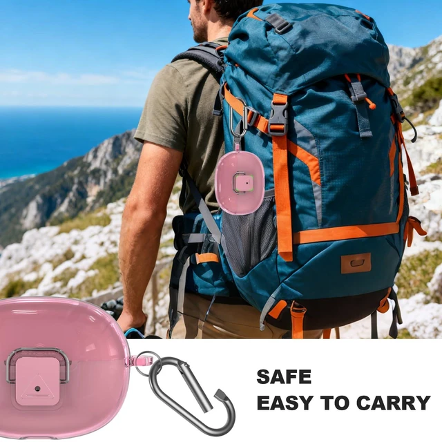 Alt view image 7 of 7 - for SHOKZ OpenDots 2 Case with Lock Clip, Clear Case for SHOKZ Open Dots ONE & Two Earbuds Accessories, Scratch Shock Resistant Protective Cover with Keychain & Cleaner Kit (Clear Pink)