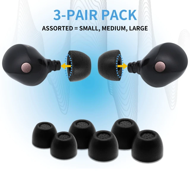 Alt view image 2 of 7 - TrueGrip Premium Memory Foam Replacement Ear Tips, Black (S/M/L) 3 Pairs, for Sony True Wireless Earbuds, Enhanced Comfort, Secure Fit, Superior Noise Isolation, Cleaning Tool