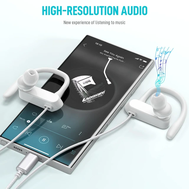 Alt view image 2 of 7 - USB C Headphones Over Ear Hook for iPhone 17 16 15 18 Pro Max Duo Plus Wrap Around Ear Bud with Mic Type C Earphone Running Sport Wired Earbuds for Samsung S26 S25 S24 Ultra S23 S22/Pixel 11 White