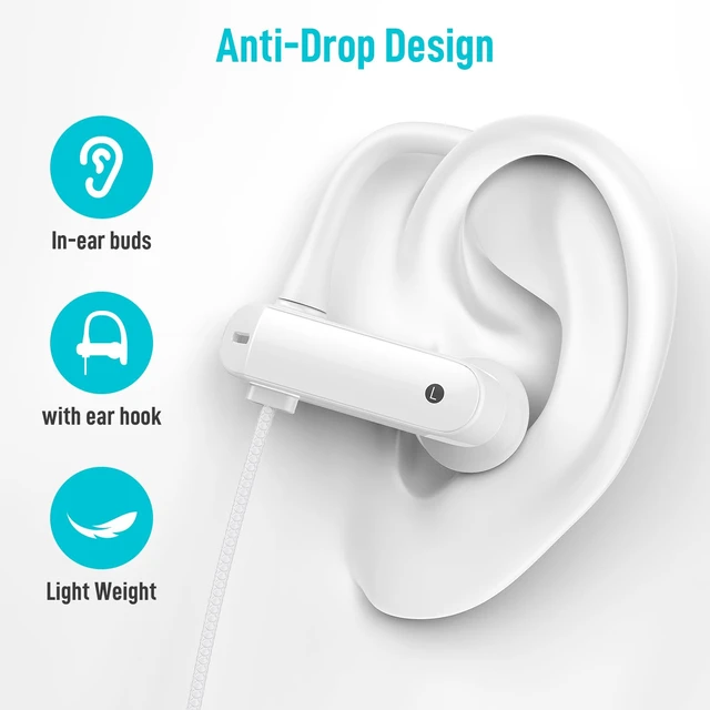 Alt view image 3 of 7 - USB C Headphones Over Ear Hook for iPhone 17 16 15 18 Pro Max Duo Plus Wrap Around Ear Bud with Mic Type C Earphone Running Sport Wired Earbuds for Samsung S26 S25 S24 Ultra S23 S22/Pixel 11 White