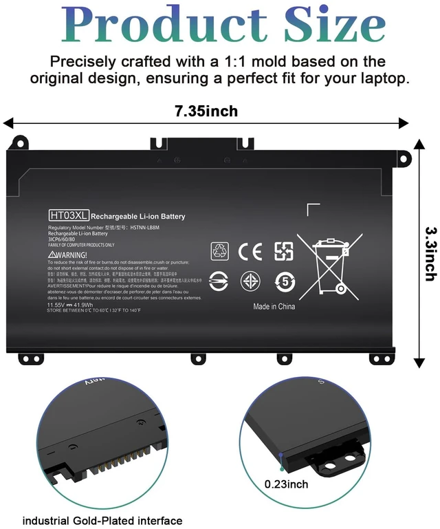 Alt view image 3 of 6 - HT03XL Battery for HP L11119-855 - Pavilion 14-CE 14-CF 14-DF 14-CK 14-CM 14-DQ 14S-DQ 14S-FQ 15-CS 15-CW 15-DA 15-DB 15-DW 17-AR 17-17-BY HP 240 245 250 255 G7, 340 348 G5 Li-ion Spare Battery