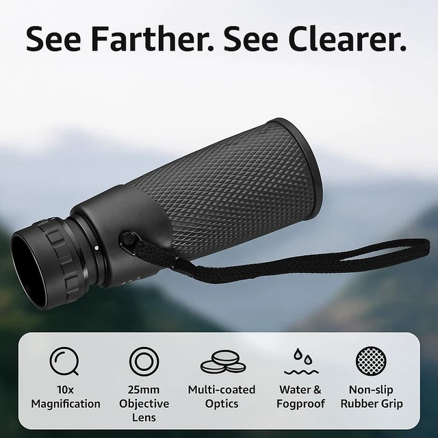 Alt view image 3 of 7 - Blackhawk Waterproof Monocular Compact, Fogproof, Multi-Coated Optics, Slip-Resistant Grip for Birding, Hiking, Sports, Concerts & Outdoor Use