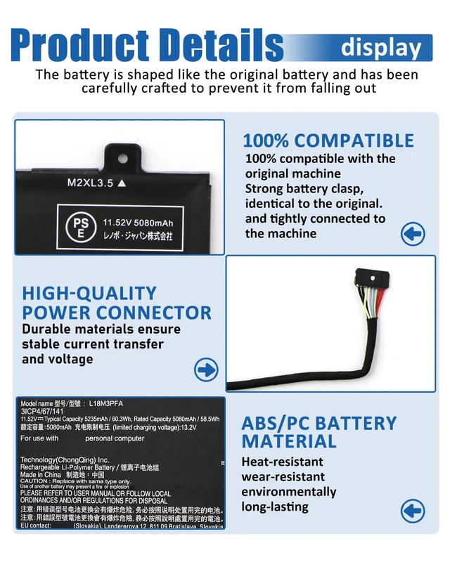 Alt view image 5 of 7 - L18M3PFA L18D3PF2 Battery for Lenovo Yoga C740-15IML C740-15 for C740-15IML-81TD 81TD0040GE 81TD003YGE 81TD004GGE Series Notebook 5B10T83740 5B10W67258- 60.3Wh 3-Cell