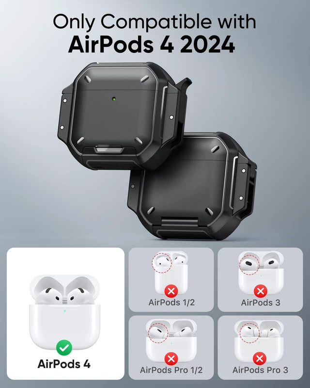 Alt view image 2 of 7 - for AirPods 4 / AirPods 5 Case Cover with Lock, Waterproof, Black Secure Lock, IP68 Waterproof, MilitaryGrade Shockproof, Keychain, Phone Stand, Cleaner Kit