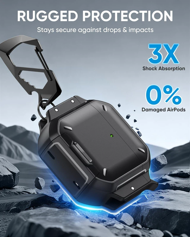 Alt view image 5 of 7 - for AirPods 4 / AirPods 5 Case Cover with Lock, Waterproof, Black Secure Lock, IP68 Waterproof, MilitaryGrade Shockproof, Keychain, Phone Stand, Cleaner Kit