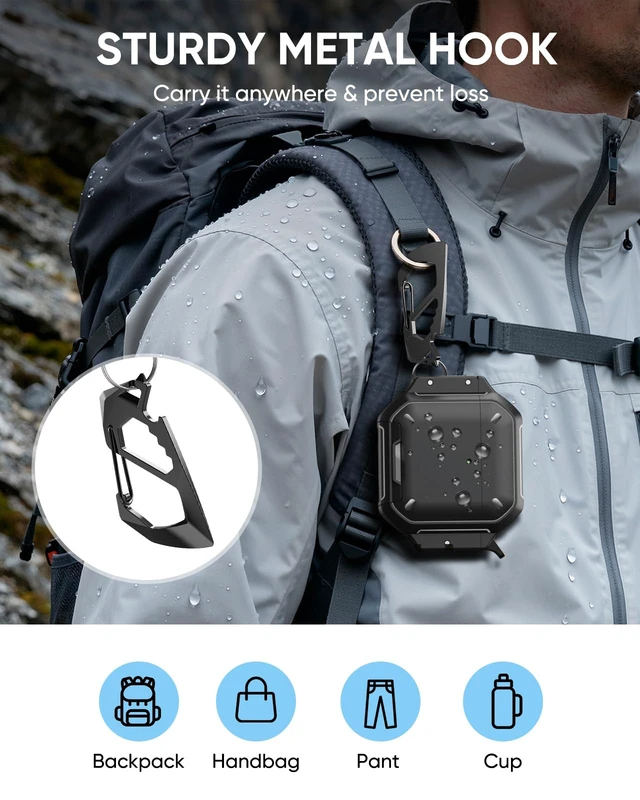 Alt view image 7 of 7 - for AirPods 4 / AirPods 5 Case Cover with Lock, Waterproof, Black Secure Lock, IP68 Waterproof, MilitaryGrade Shockproof, Keychain, Phone Stand, Cleaner Kit
