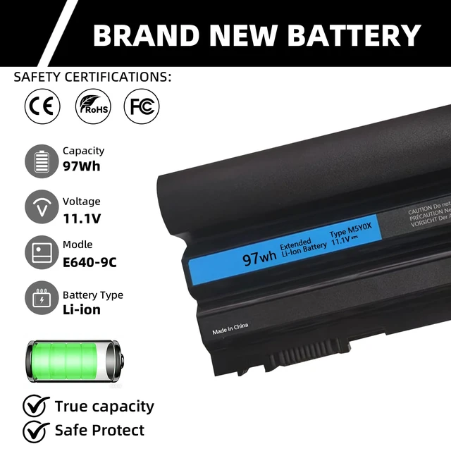 Alt view image 3 of 7 - 97Wh M5Y0X 9-Cell Laptop Battery for Dell Latitude E6420 E6430 E6440 E6520 E6530 E6540 E5420 E5430 E5520 E5530 Inspiron 4420 5420 5425 7420 7520 N4420 N4720 N5420 M421R M521R 2P2MJ NHXVW 71R31
