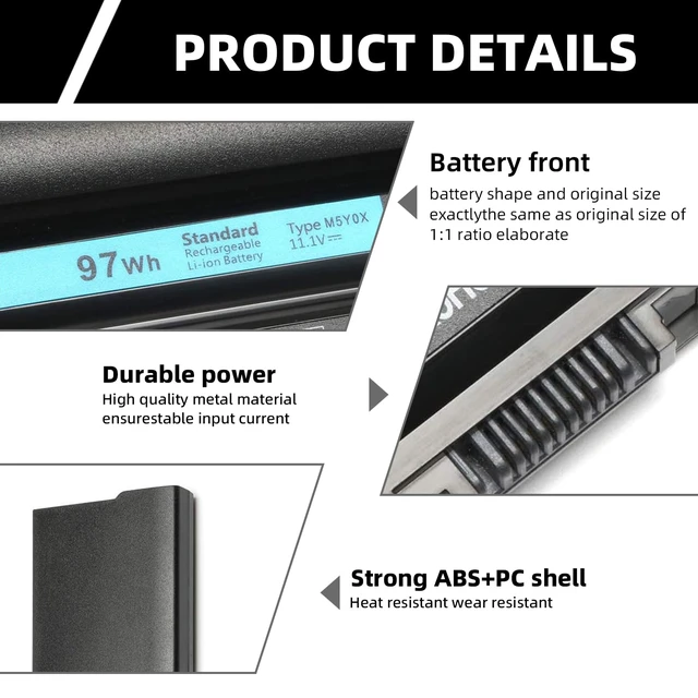 Alt view image 5 of 7 - 97Wh M5Y0X 9-Cell Laptop Battery for Dell Latitude E6420 E6430 E6440 E6520 E6530 E6540 E5420 E5430 E5520 E5530 Inspiron 4420 5420 5425 7420 7520 N4420 N4720 N5420 M421R M521R 2P2MJ NHXVW 71R31