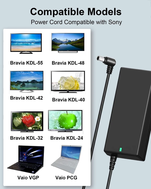 Alt view image 4 of 7 - 90W 19.5V 4.7A Laptop Charger for Sony Vaio VGP PCG & Bravia TV KDL Series 19.5V Power Cord with Bravia TV KDL Series KDL-32W600D KDL-40W650D KDL-40R510C KDL-48R510C KDL-48W600B KDL-40W600B