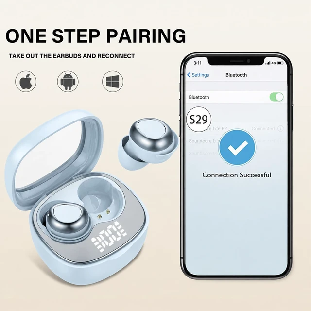 Alt view image 6 of 7 - Wireless Earbuds, ENC 40dB Noise Cancelling Headphones, 45H Playtime, Bluetooth 5.4, 10mm Drivers with 5 EQ, ENC Dual Mic, IPX7 Waterproof, Sleep Mode, Digital Battery Display Blue