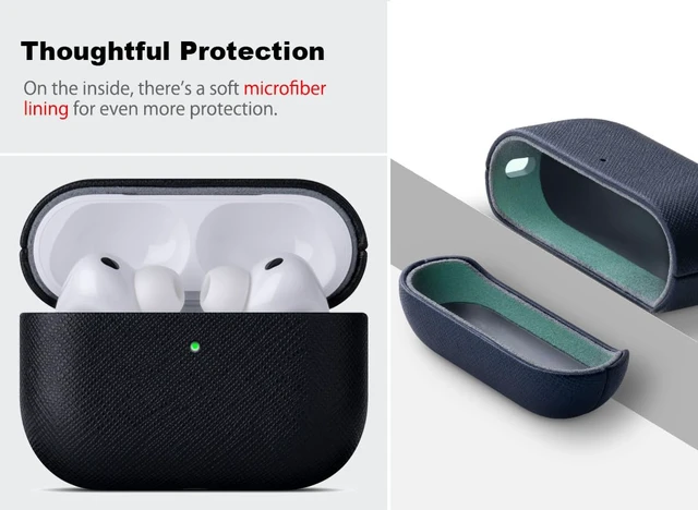Alt view image 3 of 5 - for AirPods Pro 3 Case Cover - AirPods Pro 3rd Generation Case Premium Vegan Leather, Fully-Wrapped Design, Supports Wireless Charging, Cross-Grain Texture - Black