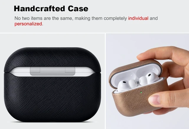 Alt view image 4 of 5 - for AirPods Pro 3 Case Cover - AirPods Pro 3rd Generation Case Premium Vegan Leather, Fully-Wrapped Design, Supports Wireless Charging, Cross-Grain Texture - Black