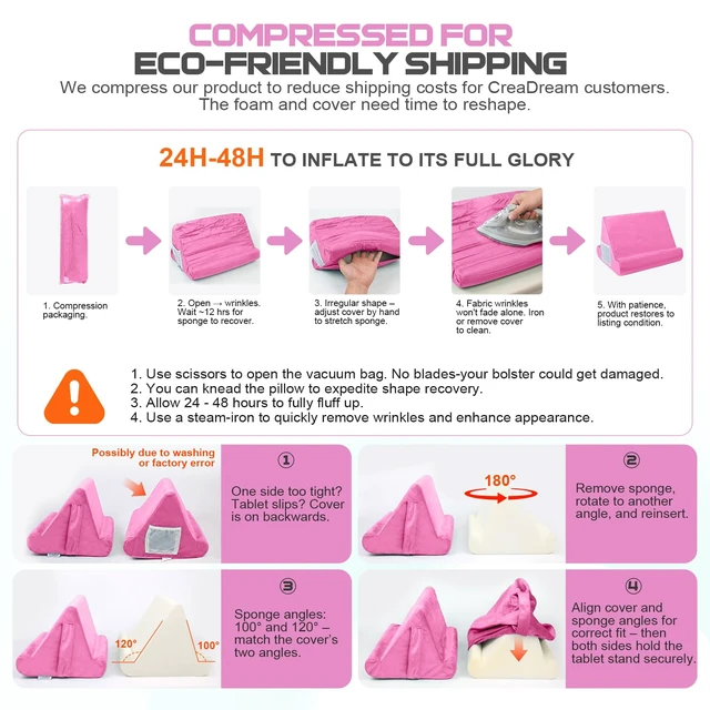 Alt view image 3 of 7 - 2pcs Multi-Angle Tablet Holder Cushion Stand with Net Pocket & Black Color Phone Stands Upgraded Tablet Pad Support for Phone,Pad,Books (Pink)