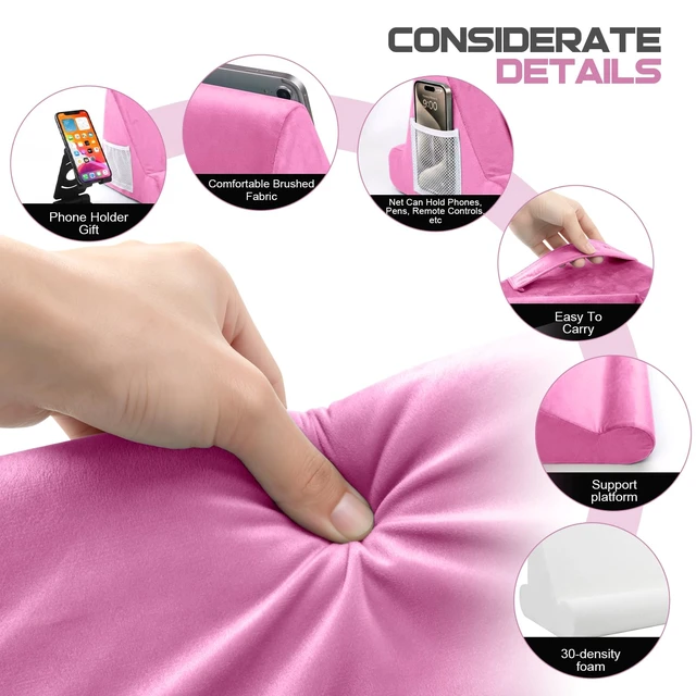 Alt view image 6 of 7 - 2pcs Multi-Angle Tablet Holder Cushion Stand with Net Pocket & Black Color Phone Stands Upgraded Tablet Pad Support for Phone,Pad,Books (Pink)