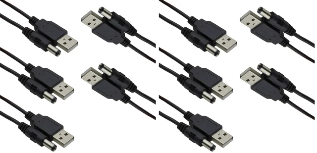 Main image of 5pcs USB 2.0 A Male to DC 5.5x2.1mm 5 Volt DC Connector Charge Barrel Jack Power Cable Black(Max 2.5 Ampere Power Cable, Center PIN Positive) (Pack of 2)