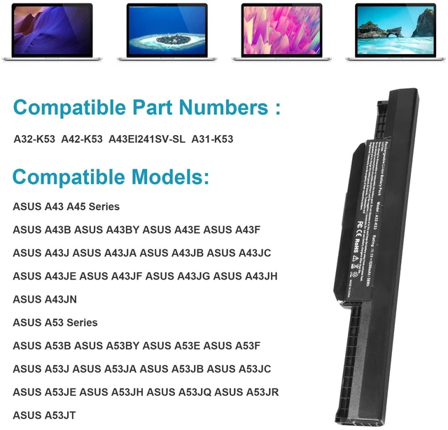 Alt view image 6 of 7 - Asus Laptop Battery A31-K53 A32-K53 A32-K53S A41-K53 A42-K53 10.8 5200mAh Replacement