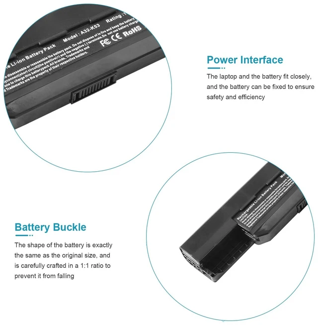 Alt view image 5 of 7 - Asus Laptop Battery A31-K53 A32-K53 A32-K53S A41-K53 A42-K53 10.8 5200mAh Replacement
