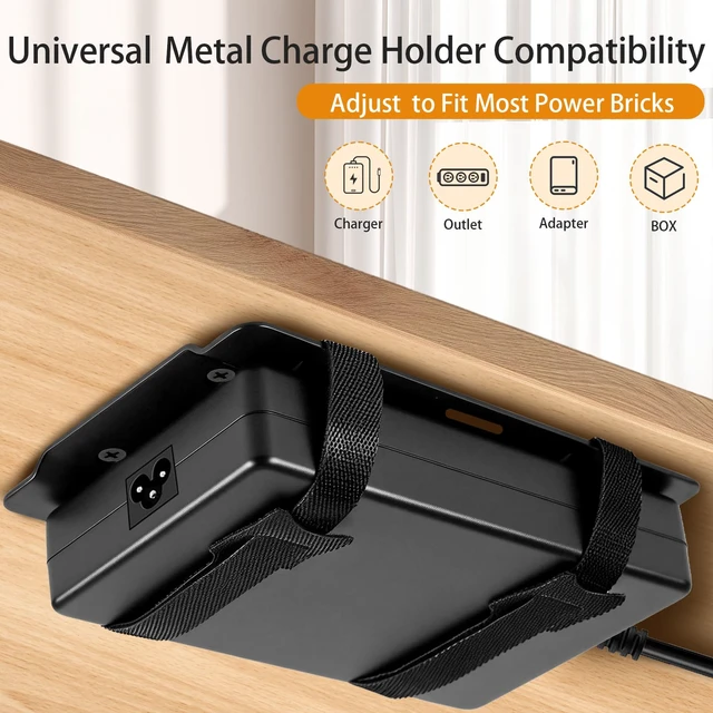 Alt view image 2 of 7 - Universal large Metal Laptop Charger Holder, Adjustable Under desk Power Brick Mount Organizer for Charging Bricks & Cables, Space Saving Power Adapters Mount for Laptop 100W or Higher Chargers